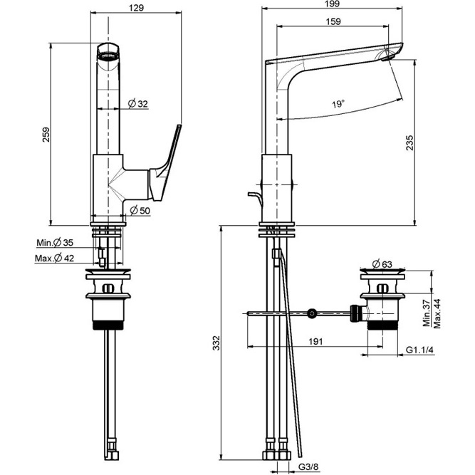 Смеситель для раковины Fima Carlo Frattini Serie 4 F3781FNCR (хром), с донным клапаном