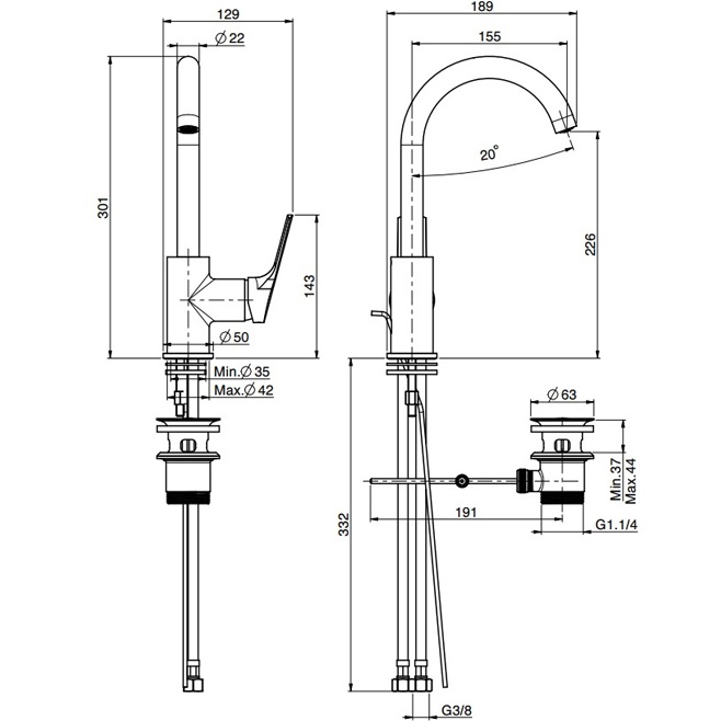 Смеситель для раковины Fima Carlo Frattini Serie 4 F3781WCR (хром), с донным клапаном