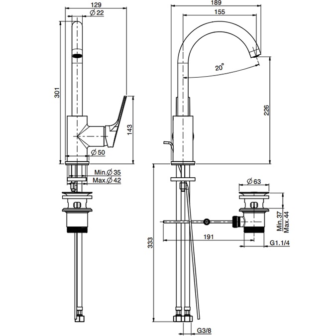 Смеситель для раковины Fima Carlo Frattini Serie 4 F3781WCR.1 (хром), с донным клапаном