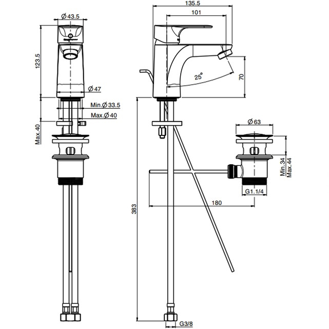 Смеситель для раковины Fima Carlo Frattini Serie 4 F3831CR (хром), с донным клапаном