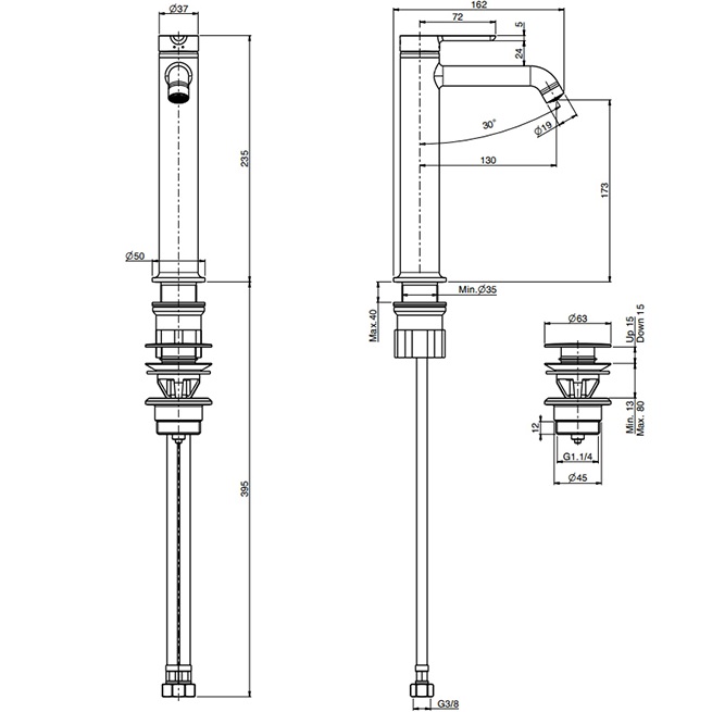 Смеситель для раковины Fima Carlo Frattini Snap F3111LNS.1 (черный матовый), с донным клапаном