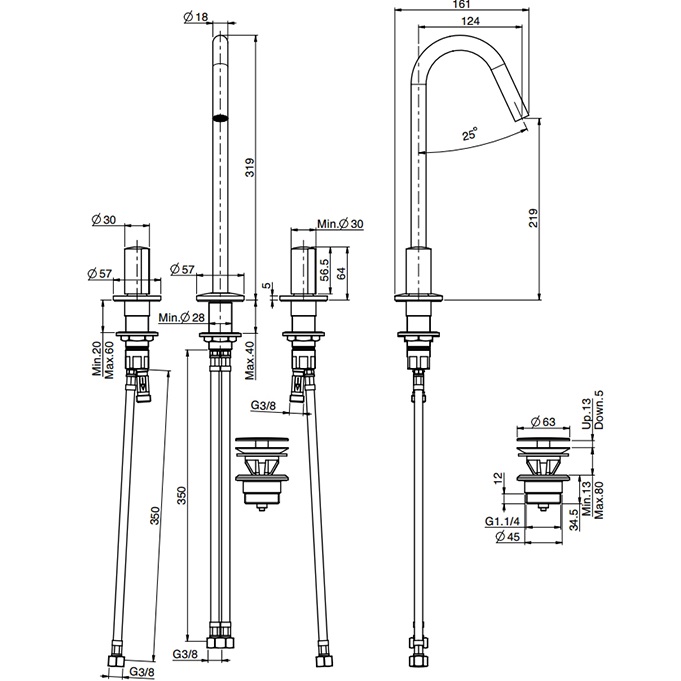 Смеситель для раковины Fima Carlo Frattini So F3191CNS (черный матовый), с донным клапаном