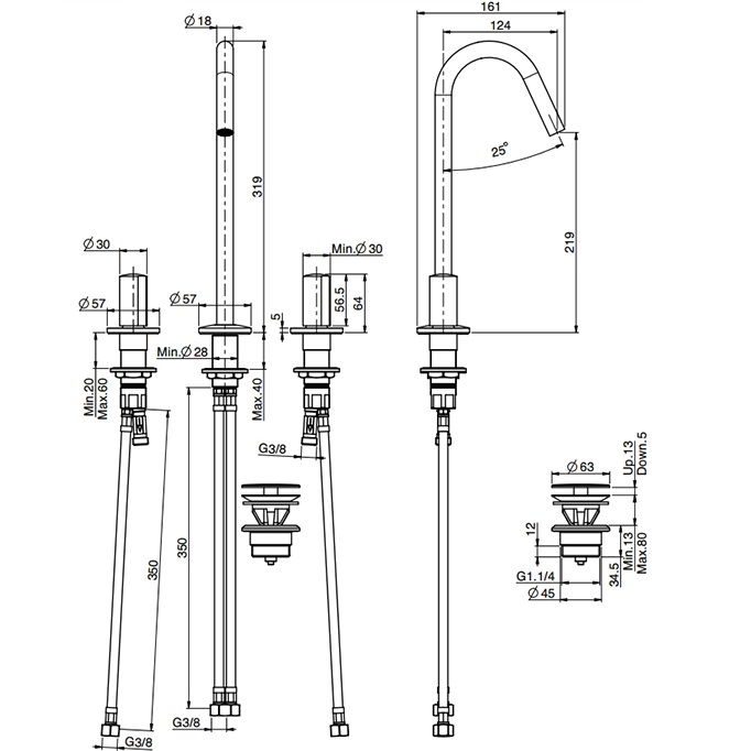 Смеситель для раковины Fima Carlo Frattini So F3191COR (золотой), с донным клапаном