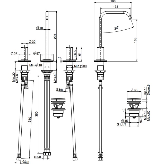 Смеситель для раковины Fima Carlo Frattini Sottolavabo F3191AOR (золотой), с донным клапаном, без ручек