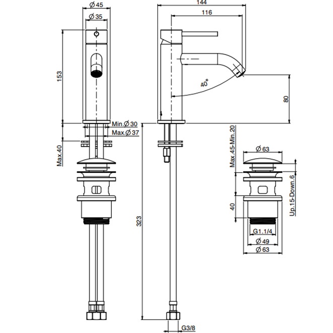 Смеситель для раковины Fima Carlo Frattini Spillo Steel F3071INOX (нержавеющая сталь), с донным клапаном