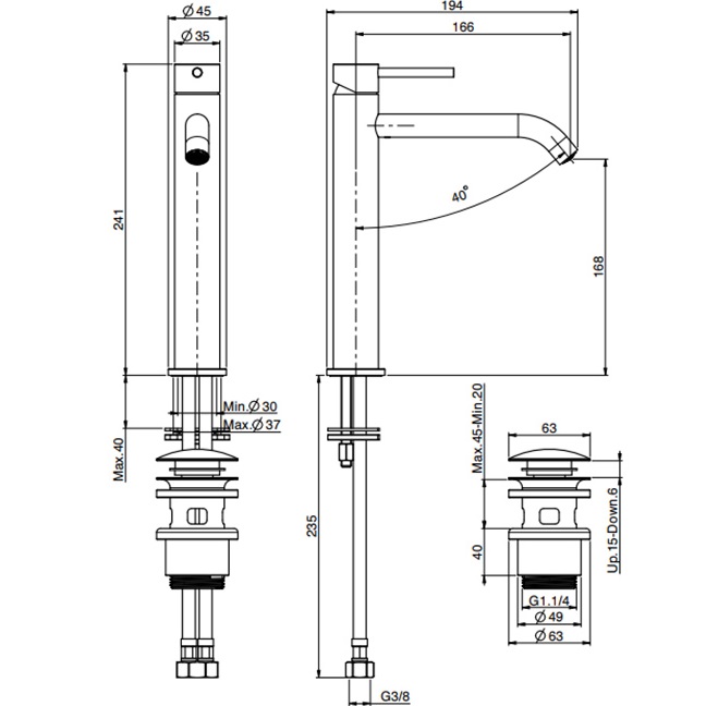 Смеситель для раковины Fima Carlo Frattini Spillo Steel F3071LINOX (нержавеющая сталь), с донным клапаном