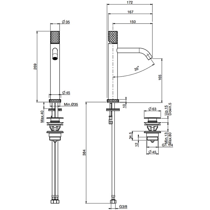 Смеситель для раковины Fima Carlo Frattini Spillo Tech F3031TLXSXNS (черный матовый, с донным клапаном