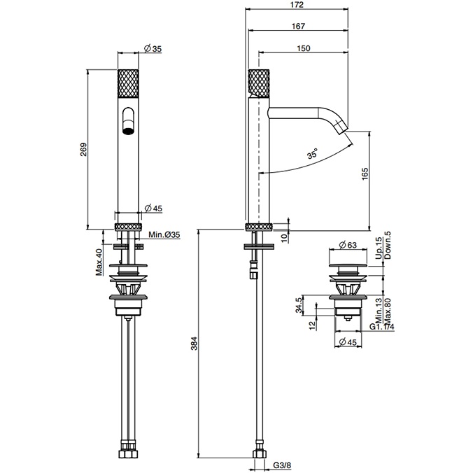 Смеситель для раковины Fima Carlo Frattini Spillo Tech F3031TLXSGOR (золотой), с донным клапаном