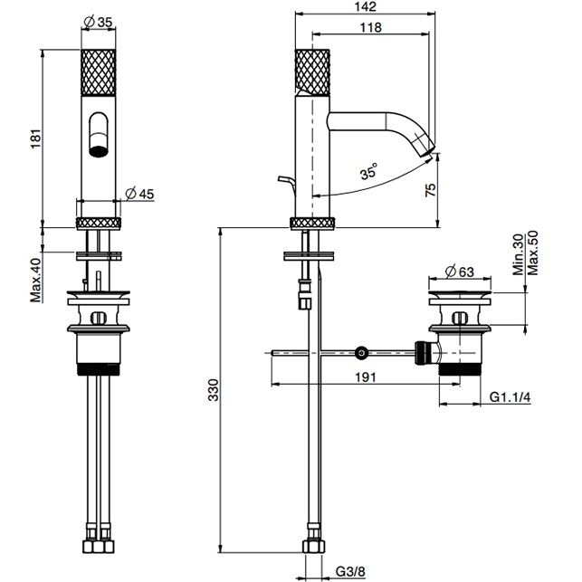 Смеситель для раковины Fima Carlo Frattini Spillo Tech F3031TXSXNS (черный матовый), с донным клапаном