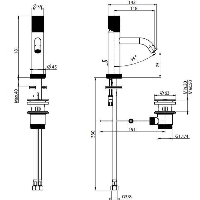 Смеситель для раковины Fima Carlo Frattini Spillo Tech F3031TXSXCR (хром), с донным клапаном