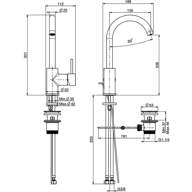 Смеситель для раковины Fima Carlo Frattini Spillo Up F3041CR.2 (хром), с донным клапаном