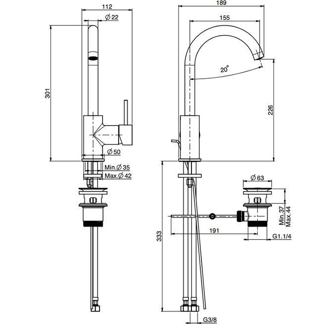Смеситель для раковины Fima Carlo Frattini Spillo Up F3041OR (золотой), с донным клапаном