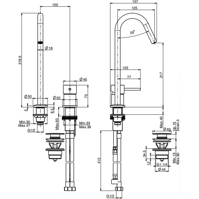 Смеситель для раковины Fima Carlo Frattini Spillo Up F3271NCOR (золотой), с донным клапаном