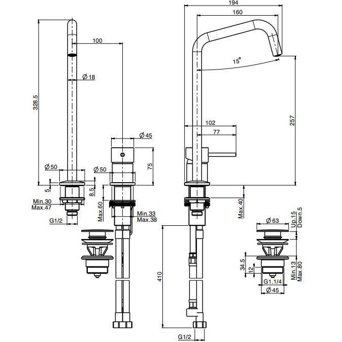 Смеситель для раковины Fima Carlo Frattini Spillo Up F3271NDCR (хром), с донным клапаном