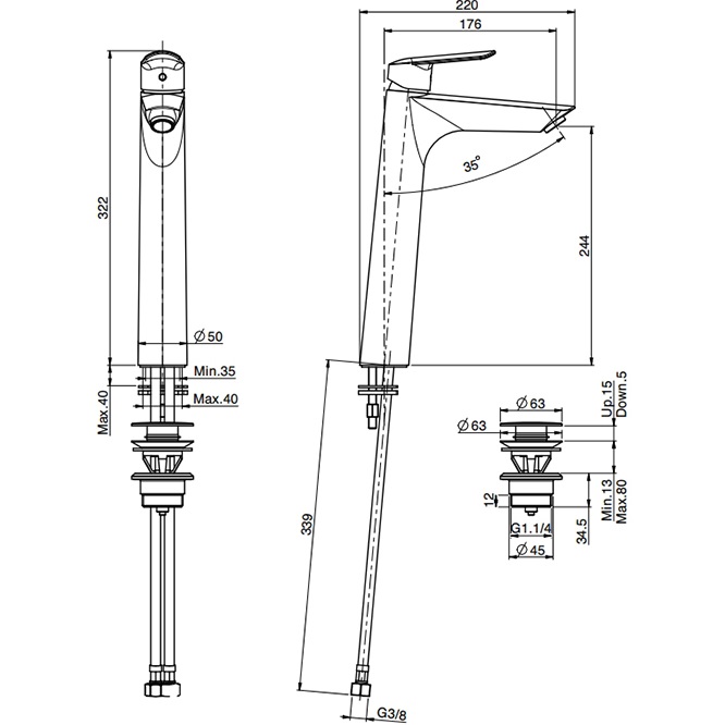 Смеситель для раковины Fima Carlo Frattini Spot F3001/HNS.1.ES (черный матовый), с донным клапаном