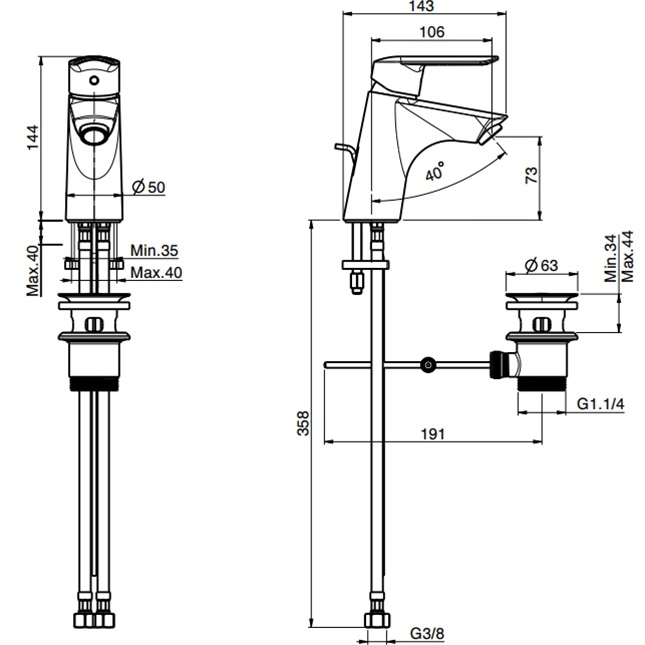 Смеситель для раковины Fima Carlo Frattini Spot F3001CR.1 (хром), с донным клапаном