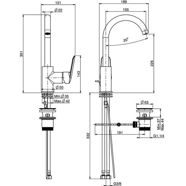 Смеситель для раковины Fima Carlo Frattini Spot F3011CR (хром), с донным клапаном