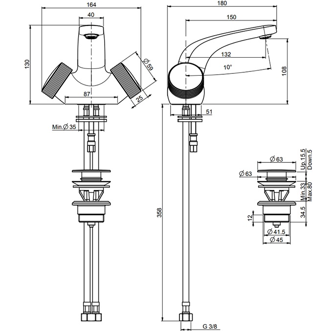 Смеситель для раковины Fima Carlo Frattini Texture Collection F5621HNS (черный матовый), с донным клапаном