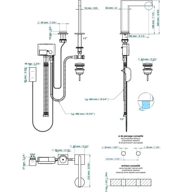 Смеситель для раковины ICON-X metal U7H-F01-170V (золотой), с донным клапаном, электронный