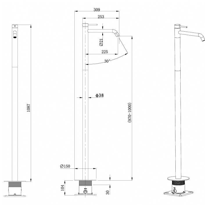 Смеситель для раковины напольный Abber Wasser Kreis 316 AF8140BST (сталь брашированная)