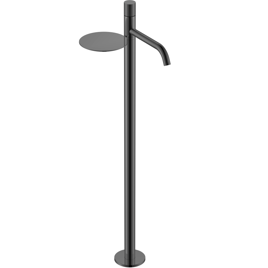 Смеситель для раковины напольный Boheme Stick Linea 120-SGM.2 (оружейный металл глянцевый), с полкой