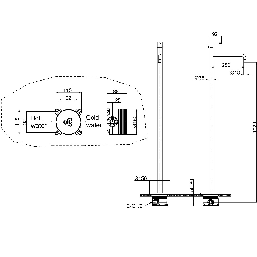 Смеситель для раковины напольный Boheme Uno 107-B (черный матовый)