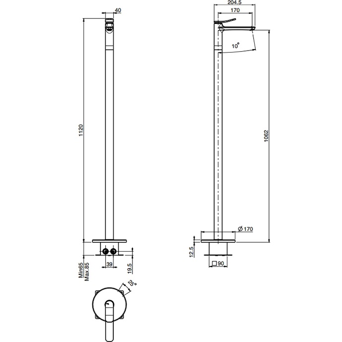 Смеситель для раковины напольный Fima Carlo Frattini Flo F3801/PNNS (черный матовый)