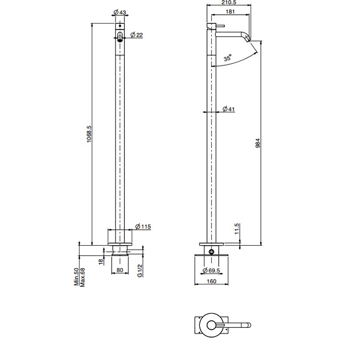 Смеситель для раковины напольный Fima Carlo Frattini Spillo Steel F3071/PINOX (нержавеющая сталь)
