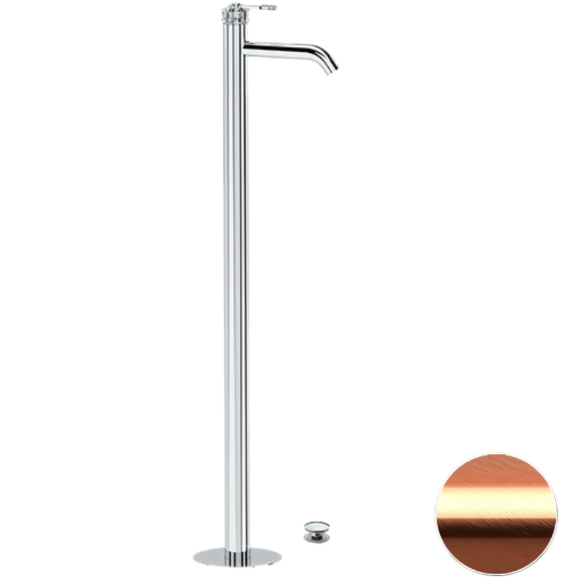 Смеситель для раковины напольный Remer Atelier AL18RP (медь брашированная), с донным клапаном