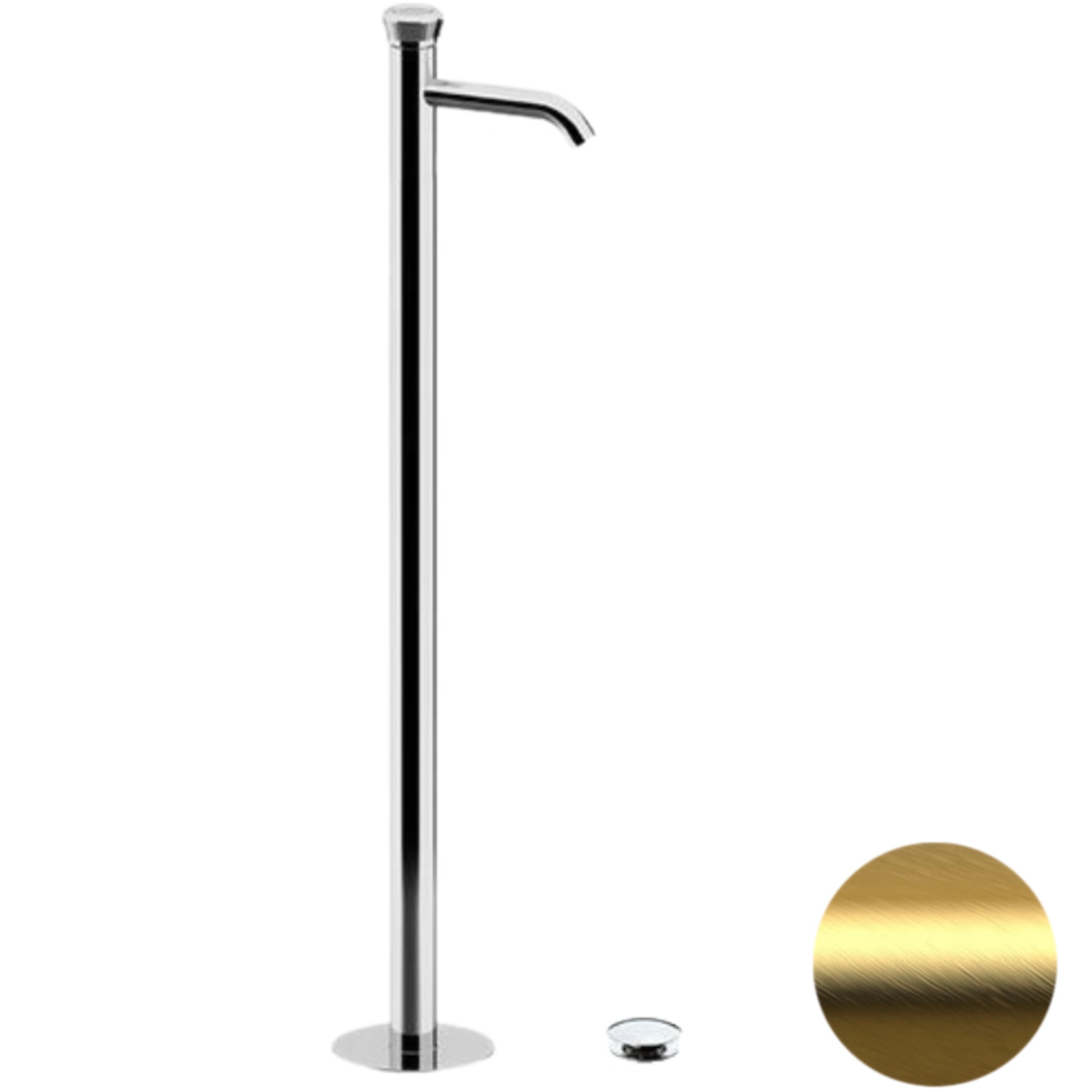 Смеситель для раковины напольный Remer Element ET18BG (золото брашированное), с донным клапаном