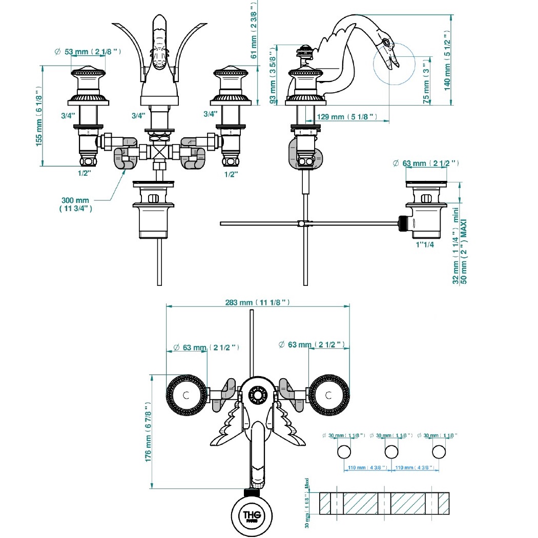 Смеситель для раковины низкий излив THG Cygne G31-F01-151 (золотой), с донным клапаном