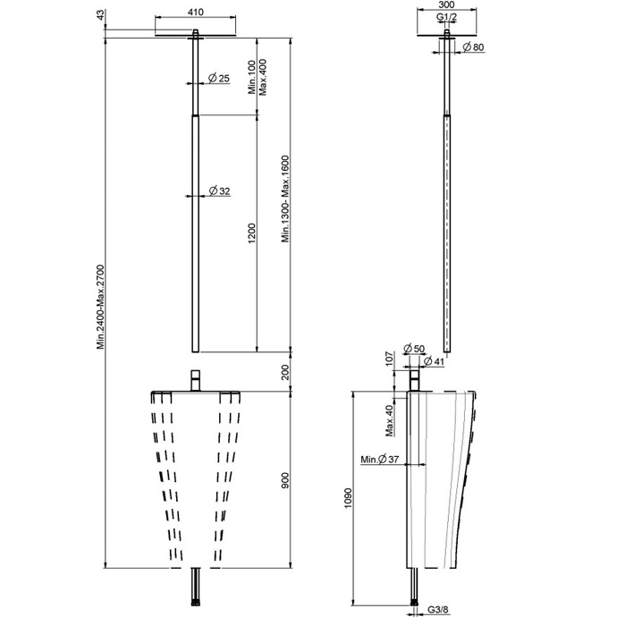Смеситель для раковины потолочный 1300-1600 мм Fima Carlo Frattini Nomos go F4191CR (хром)