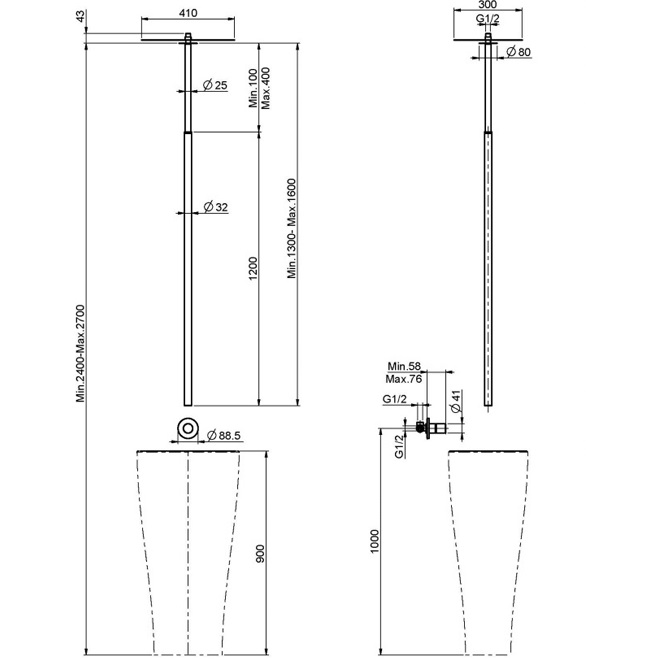 Смеситель для раковины потолочный встроенный 1300-1600 мм Fima Carlo Frattini Nomos go F4181CR (хром)