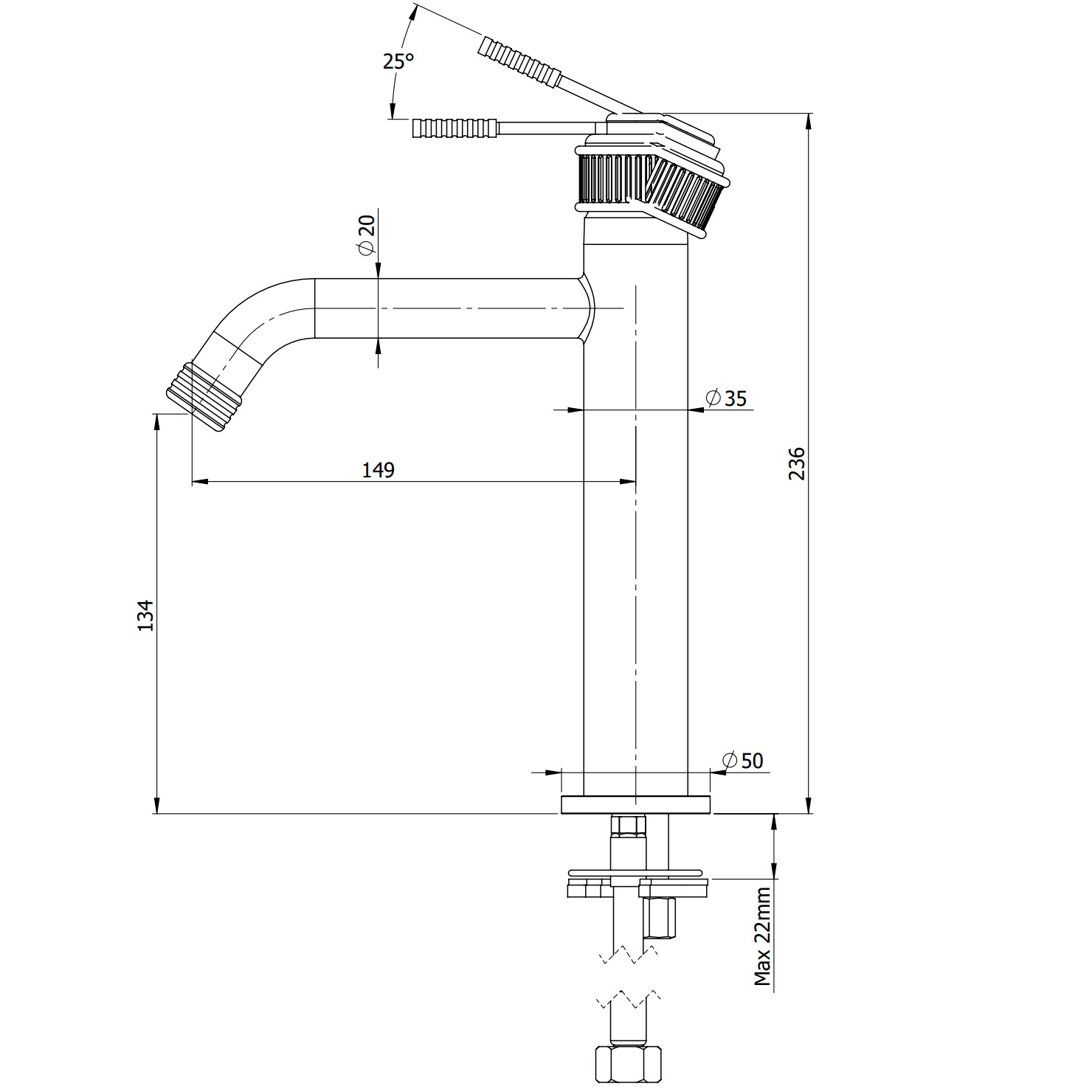 Смеситель для раковины Remer Atelier AL12AXV (сталь), без донного клапана