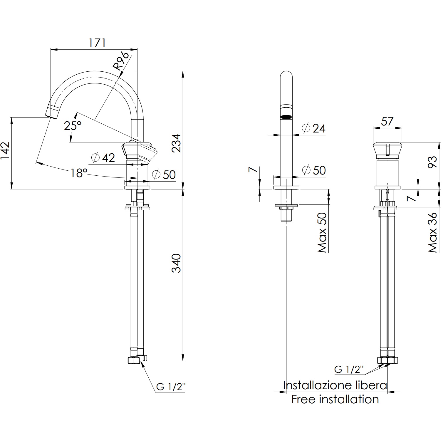 Смеситель для раковины Remer Element ET57NO (черный матовый), без донного клапана