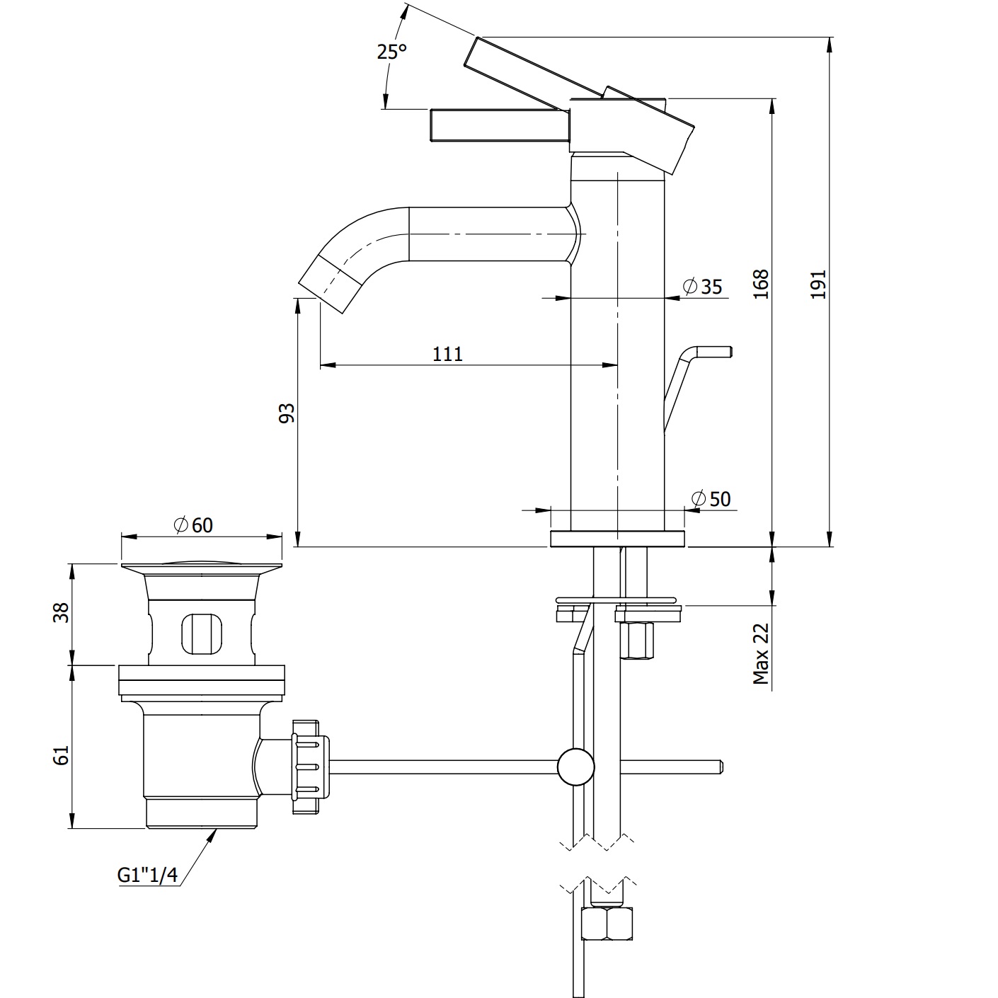 Смеситель для раковины Remer Metrica MC10 (хром), с донным клапаном