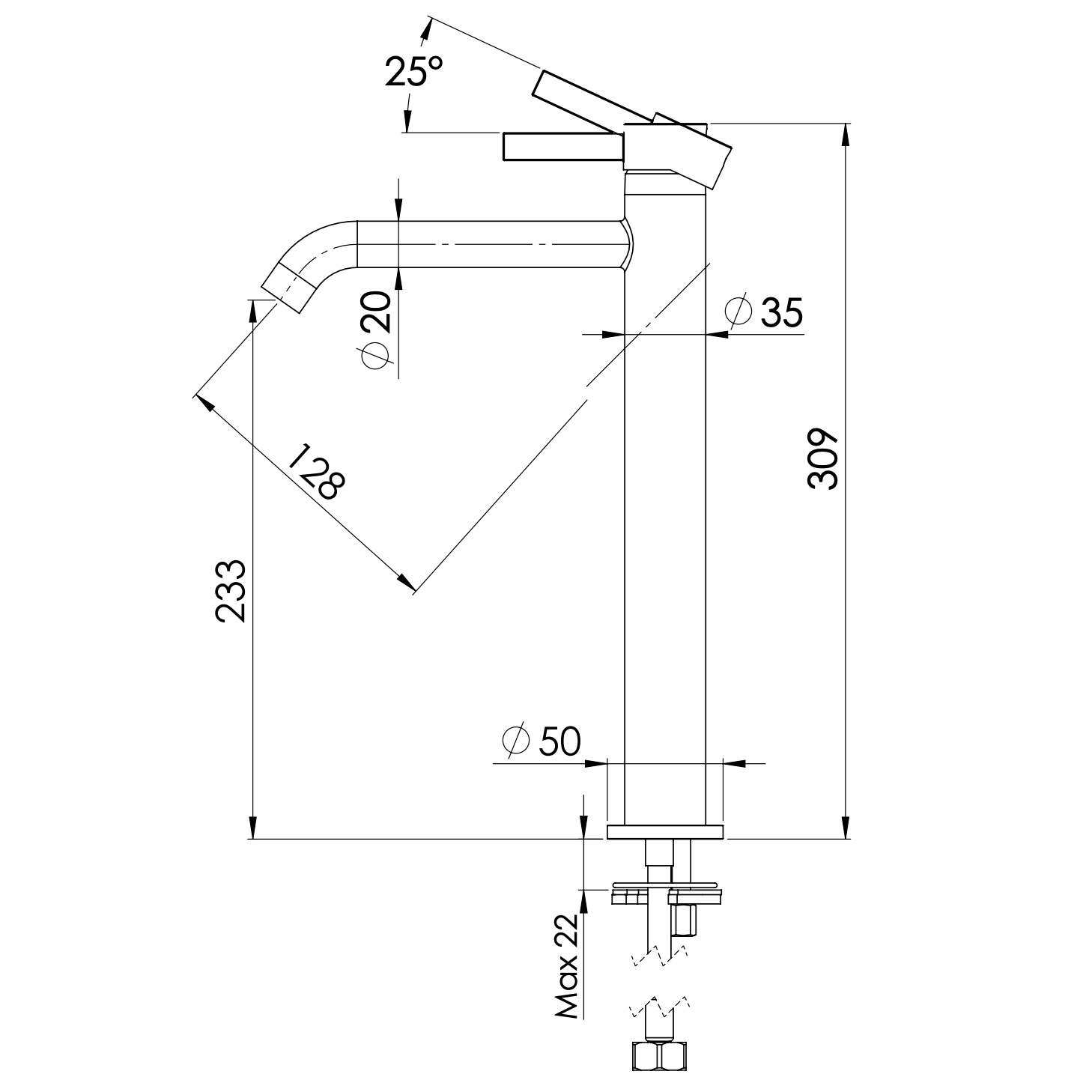Смеситель для раковины Remer Metrica MC11LXLDO (золотой), без донного клапана