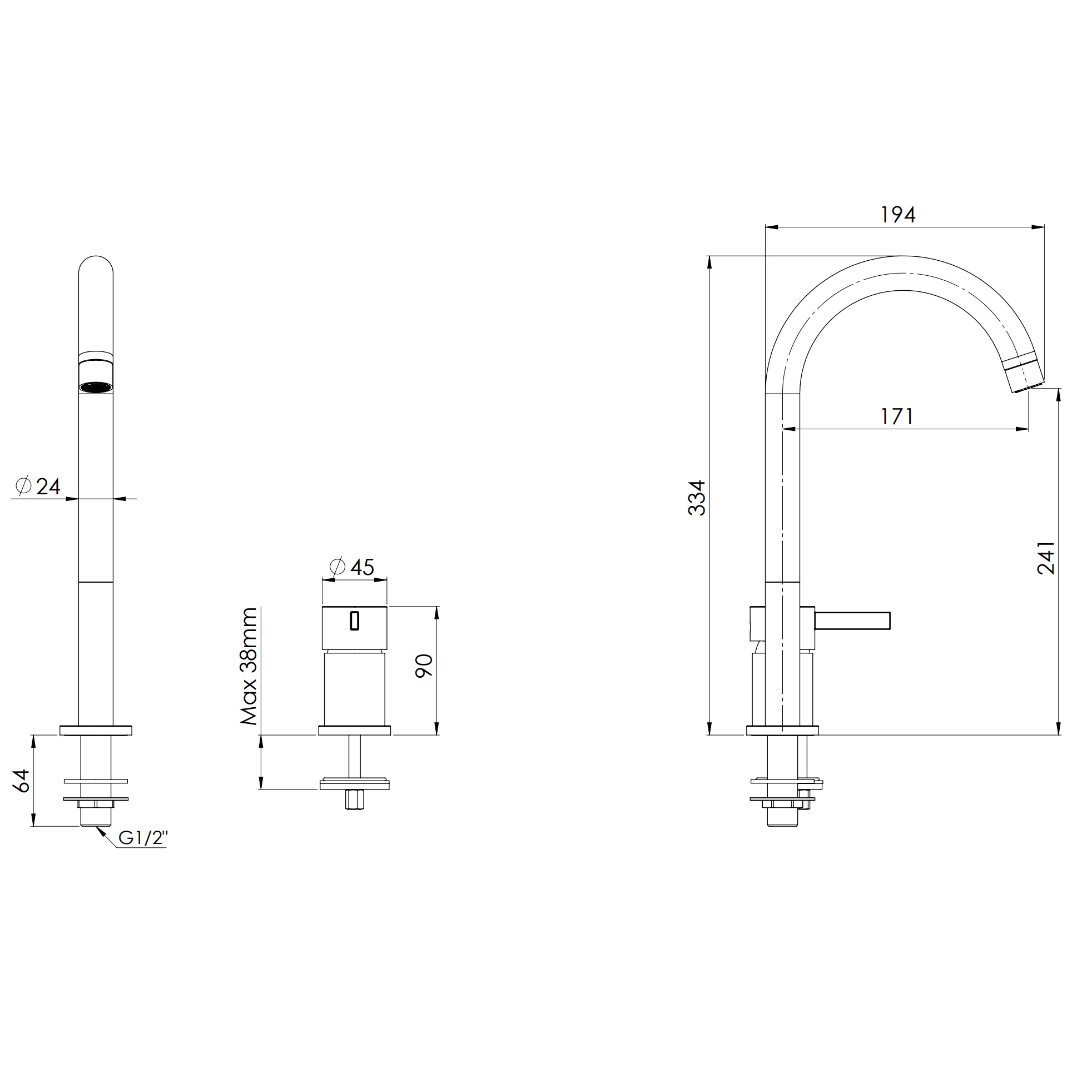 Смеситель для раковины Remer Metrica MC57LNO (черный матовый), без донного клапана