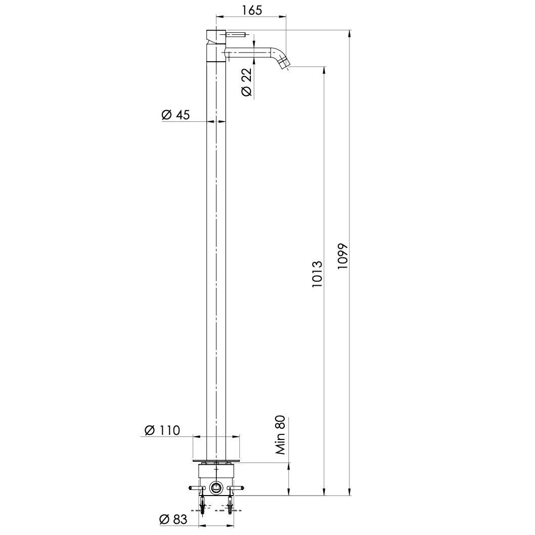Смеситель для раковины напольный Remer X Style Inox SSX18 (сталь), с донным клапаном