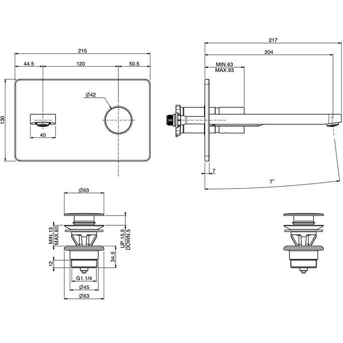 Смеситель для раковины скрытого монтажа 20 см. Fima Carlo Frattini Nomos Go F4201WLX5CR (хром), с донным клапаном