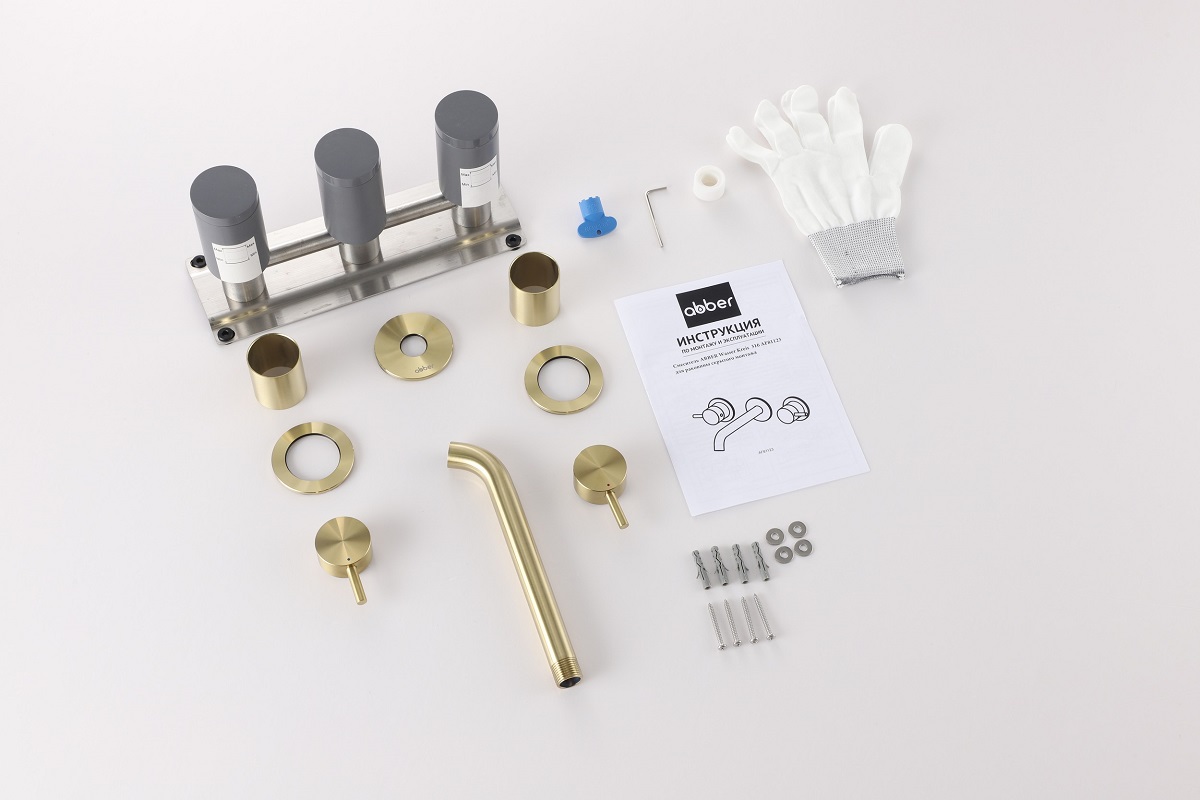 Смеситель для раковины скрытого монтажа Abber Wasser Kreis 316 AF81123BG-L (золото брашированное)