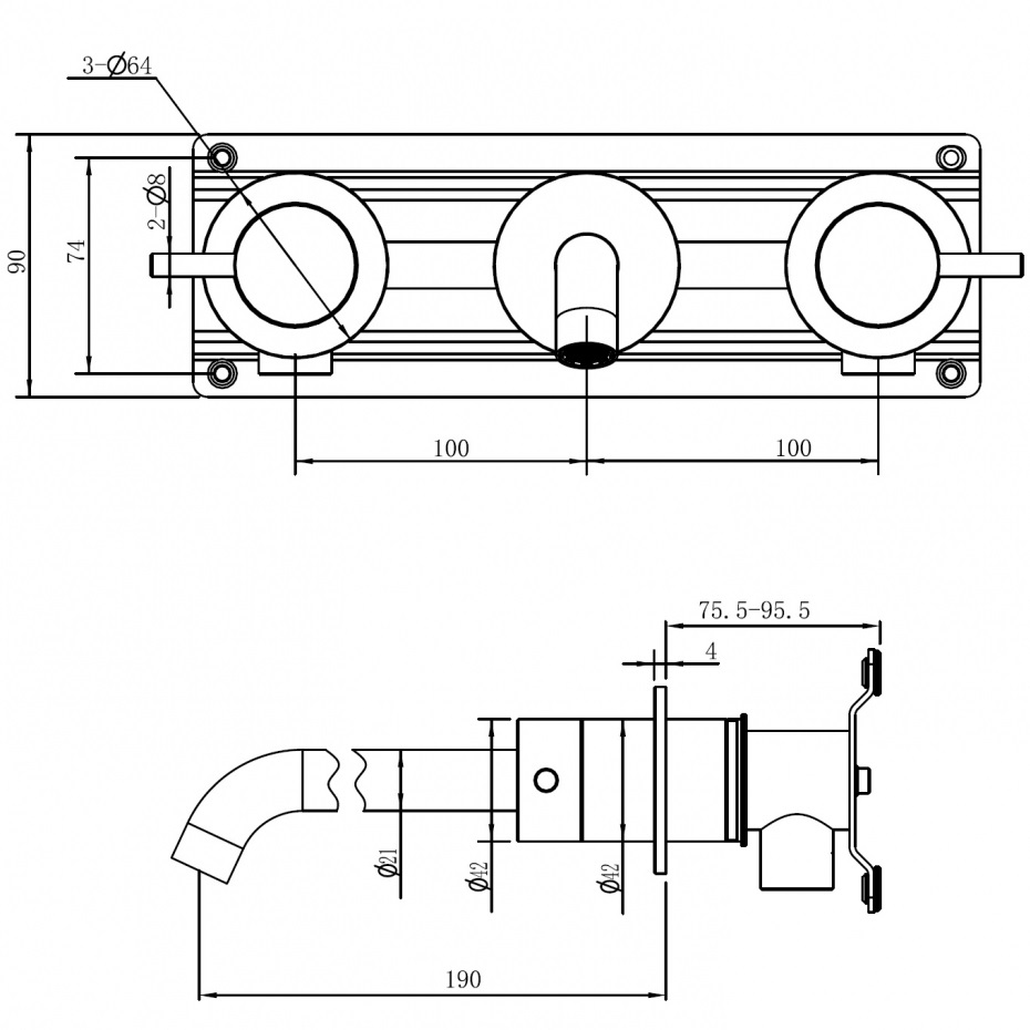 Смеситель для раковины скрытого монтажа Abber Wasser Kreis 316 AF81123BGG-L (оружейная сталь брашированная)
