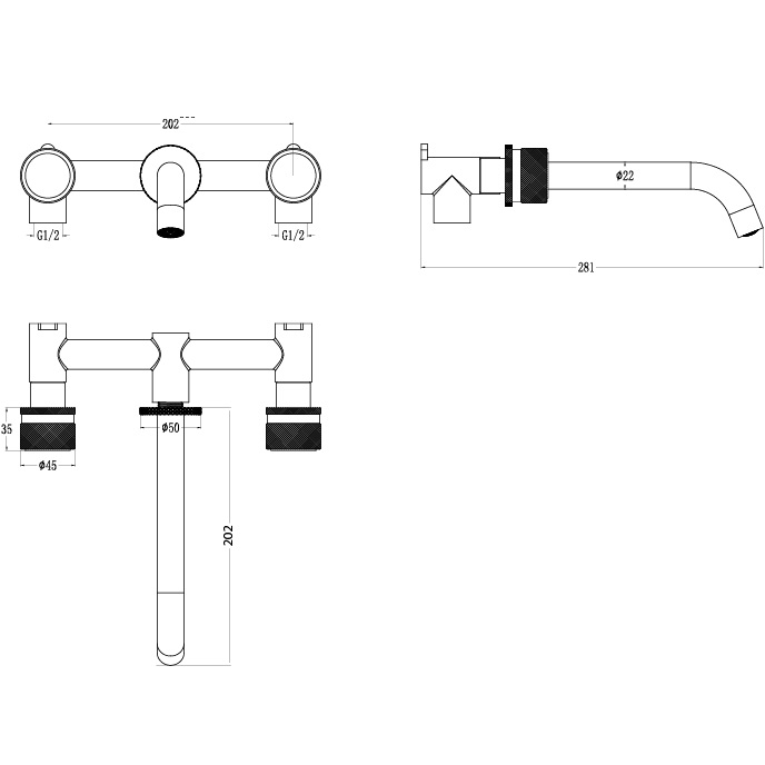 Смеситель для раковины скрытого монтажа Boheme Elegante 152-2-CR-EL (хром), без донного клапана