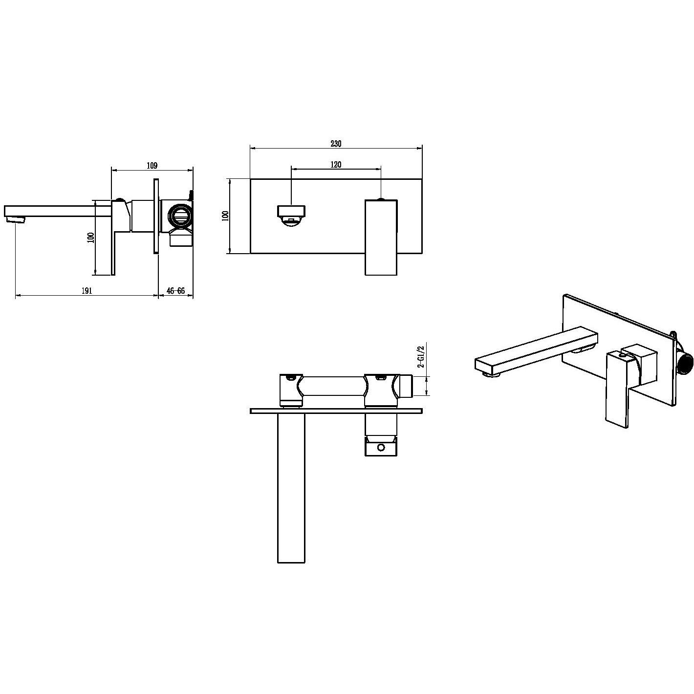 Смеситель для раковины скрытого монтажа Boheme Qubic 475-G (золотой), без донного клапана