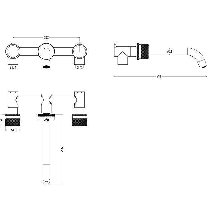 Смеситель для раковины скрытого монтажа Boheme Stick Linea 152-2-MG.3 (золото матовое), без донного клапана
