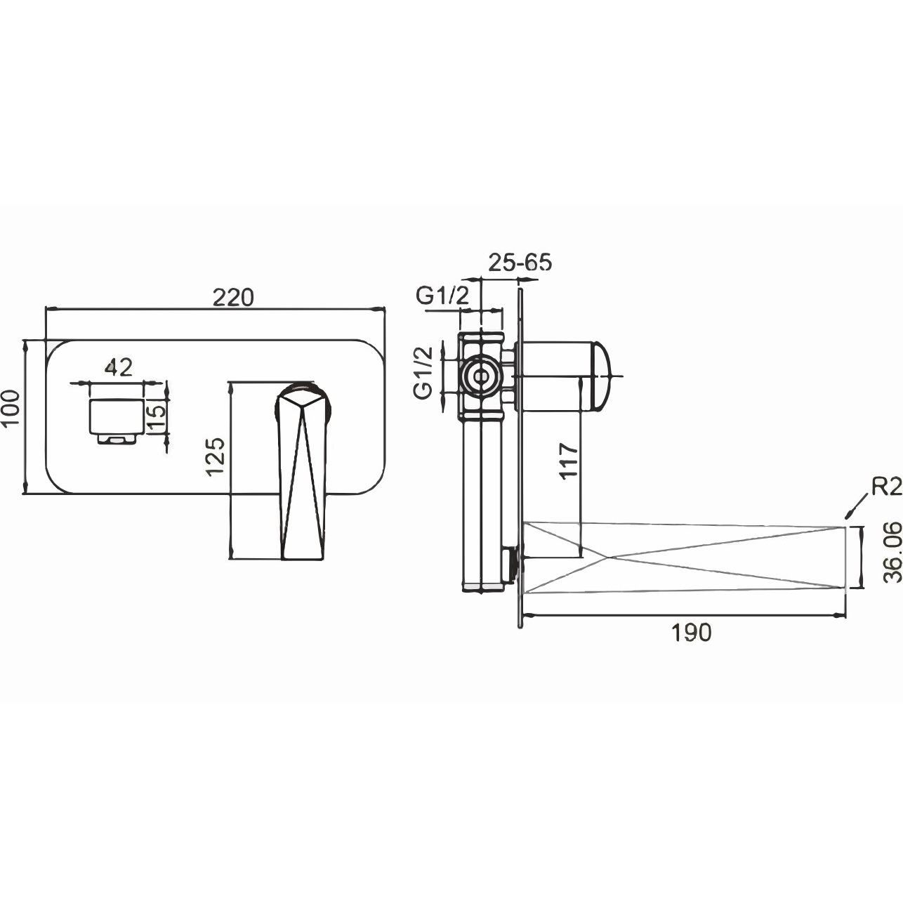 Смеситель для раковины скрытого монтажа Boheme Venturo 385-B (золотой, черный матовый), без донного клапана