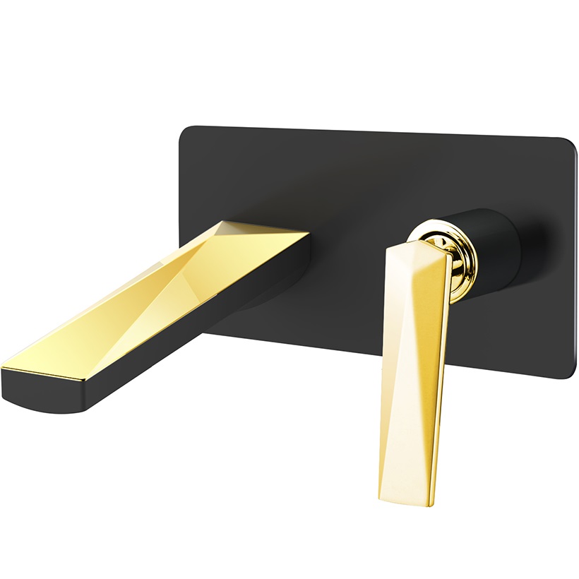 Смеситель для раковины скрытого монтажа Boheme Venturo 385-B (золотой, черный матовый), без донного клапана