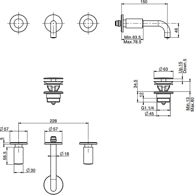 Смеситель для раковины скрытого монтажа Fima Carlo Frattini So F3191/5CR (хром), с донным клапаном
