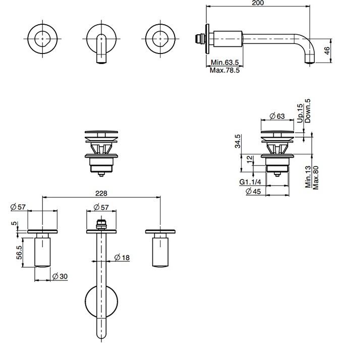 Смеситель для раковины скрытого монтажа F3191L/5CR (хром), с донным клапаном