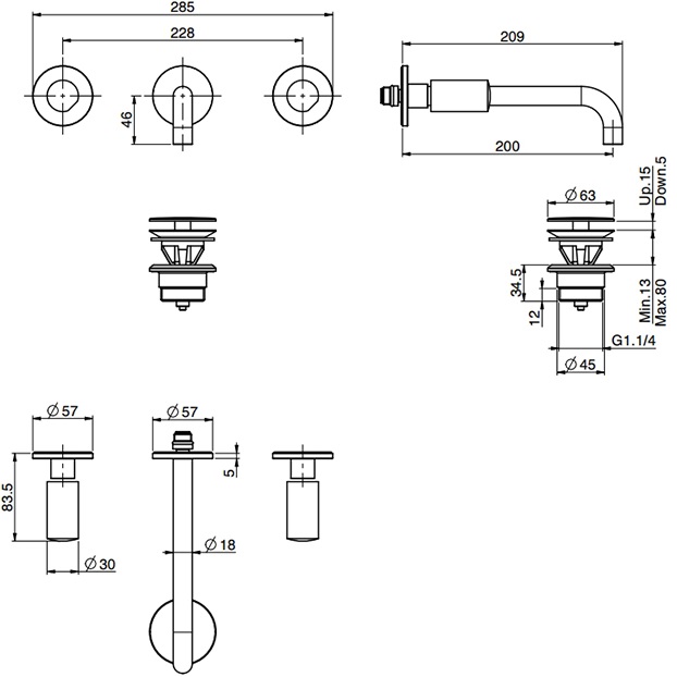 Смеситель для раковины скрытого монтажа F3191L/5OR (золотой), с донным клапаном